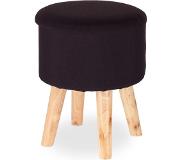 Relaxdays Krukje met opbergruimte - rond - poef - voetenbankje - hout - MDF - met deksel - zwart