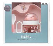 Mepal Mio – Babyservies 3-delig – bestaat uit een oefenbord, antilekbeker en oefenlepel – flowers & butterflies – licht in gewicht – kan tegen een stootje