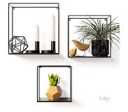GADGY Wandrekken set 3st – Wandrek Zwart - Wanddecoratie Industrieel - Muurdecoratie Metaal – Vierkant