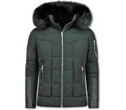 Enos Korte Heren Winterjas – Met Faux Bontkraag – Zwart Heren Winterjas Heren Jas Maat XL