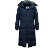 Matogla Winterjas Dames - Extra Lang - met Nep Bontkraag - Blauw