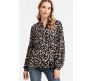 Geisha blouse met pied-de-poule zwart/oranje/blauw Dames