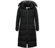 Matogla Extra Lange Winterjas Dames met Kunst Bontkraag - Zwart