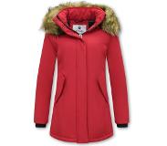 Matogla Dames Winterjas met Imitatie Bontkraag - Slim Fit - Rood
