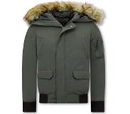 Enos Korte Heren Winterjas - Met Faux Bontkraag - Groen