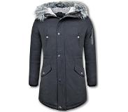 Enos Lange Heren Winterjas - Met Faux Bontkraag - Zwart