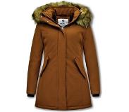 Matogla Dames Winterjas met Imitatie Bontkraag - Slim Fit - Bruin