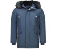 Enos Lange Parka Jas Heren – Met Bontkraag – Blauw Heren Parka