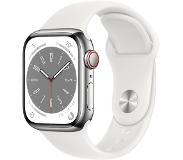 Apple Watch Series 8 4G 41mm Zilver Rvs Witte Sportband