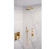 Brauer Gold Edition thermostatische inbouw doucheset - geborsteld goud PVD - hoofddouche 20cm - wandarm - staafhanddouche