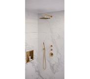 Brauer Gold Edition thermostatische inbouw doucheset - hoofddouche 30cm - wandarm gebogen - staafhanddouche - geborsteld goud PVD
