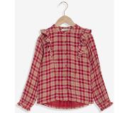 Sissy-Boy Donkerrode geruite blouse met ruffles | Maat 110-116