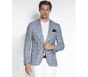 Dutch Dandies Colbert Heren Blauw kleine ruit | Maat: 50 | 56% wol, 44% linnen