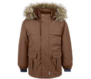 Minymo - Winterjas voor jongens - Verwijderbare capuchon met imitatiebont - Effen - Cacaobruin - maat 92cm