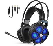EasySMX COOL2000-BLUE Over-Ear Gaming Headsed met Microfoon - Geschikt voor Xbox One Slim / x, Nintendo Switch (alleen audio), PS4 en pc - RGB LED Verlichting - Zwart/ Blauw