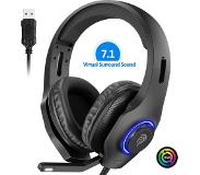 EasySMX VIP-002D Over-ear gaming headset met microfoon en RGB LED verlichting, 7.1 Surround sound, zwart