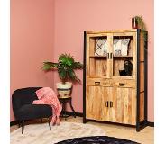 Homestylingshop Vitrinekast industrieel - Vitrinekast Ben - Vitrinekast mangohout 115 cm|Maat:
