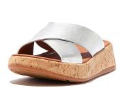 FitFlop Women F-Mode Metallic Leather Cork Flatform Silver-Schoenmaat 42