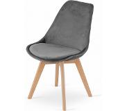 Viking Choice NORI - Velvet eetkamerstoel - set van 4 - houten onderstel - grijs