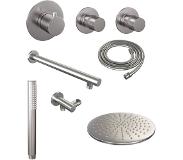 Brauer Brushed Edition thermostatische inbouw doucheset - geborsteld RVS PVD - hoofddouche 30cm - wandarm - staafhanddouche - geborsteld RVS PVD