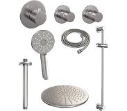 Brauer Brushed Edition thermostatische inbouw doucheset - geborsteld RVS PVD - hoofddouche 30cm - plafondsteun - ronde handdouche - met glijstang - geborsteld RVS PVD