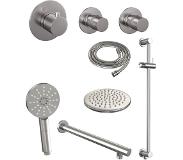 Brauer Brushed Edition thermostatische inbouw doucheset - geborsteld RVS PVD - hoofddouche 20cm - wandarm - ronde handdouche - met glijstang - geborsteld RVS PVD