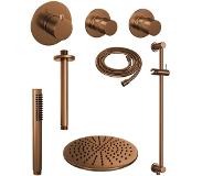 Brauer Copper Edition thermostatische inbouw doucheset - geborsteld koper PVD - hoofddouche 30cm - plafondsteun - staafhanddouche - met glijstang