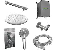 Brauer Chrome Edition inbouwset met 3-weg thermostaat - hoofddouche 30cm - rechte wandarm 40cm - ronde 3-standen handdouche - wandaansluiting - chroom