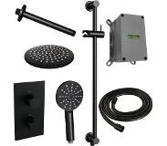 Brauer Black Edition inbouwset met 3-weg thermostaat - hoofddouche 20cm - plafondbuis 20cm - ronde 3-standen handdouche - glijstang met aansluitbocht - mat zwart