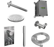 Brauer Chrome Edition inbouwset met 3-weg thermostaat - hoofddouche 20cm - plafondbuis 20cm - staafhanddouche - wandaansluiting - chroom
