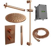 Brauer Copper Edition inbouwset met 3-weg thermostaat - hoofddouche 30cm - plafondbuis 20cm - staafhanddouche - glijstang met aansluitbocht - geborsteld koper PVD