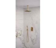 Brauer Gold Edition inbouwset met 3-weg thermostaat - hoofddouche 30cm - plafondbuis 20cm - staafhanddouche - wandaansluiting - geborsteld goud PVD