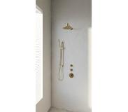 Brauer Gold Edition thermostatische inbouw doucheset - hoofddouche 20cm - wandarm gebogen - staafhanddouche - met glijstang - geborsteld goud PVD