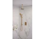 Brauer Gold Edition inbouwset met 3-weg thermostaat - hoofddouche 20cm - plafondbuis 20cm - ronde 3-standen handdouche - glijstang met aansluitbocht - geborsteld goud PVD