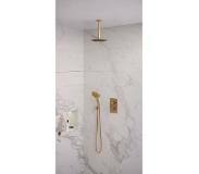 Brauer Gold Edition inbouwset met 3-weg thermostaat - hoofddouche 30cm - plafondbuis 20cm - ronde 3-standen handdouche - wandaansluiting - geborsteld goud PVD