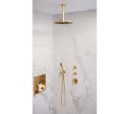 Brauer Gold Edition thermostatische inbouw doucheset - geborsteld goud PVD - hoofddouche 30cm - plafondsteun - staafhanddouche