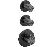 Brauer Gunmetal Carving thermostatische inbouw doucheset - hoofddouche 30cm - plafondbuis - staafhanddouche - met glijstang - gunmetal geborsteld PVD