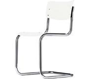 Thonet S 43 Stoel - gelakt wit / verchroomde kunststof glijders zwart met viltinleg (+11mm hoogte)