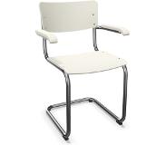 Thonet S 43 F Armleunstoel - gelakt wit - kunststofglijder zwart met vilt