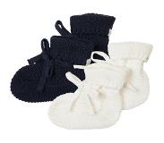Noppies - Gebreide slofjes - verpakt in cadeaudoosje - 2paar - Baby 0-12mnd - Biologische katoen - White - Navy