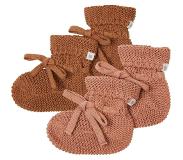 Noppies - Gebreide slofjes - verpakt in cadeaudoosje - 2paar - Baby 0-12mnd - Biologische katoen - Chipmunk - Café au lait
