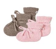 Noppies - Gebreide slofjes - verpakt in cadeaudoosje - 2paar - Baby 0-12mnd - Biologische katoen - Taupe Melange - Rose Melange