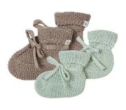 Noppies - Gebreide slofjes - verpakt in cadeaudoosje - 2paar - Baby 0-12mnd - Biologische katoen - Taupe Melange - Grey Mint