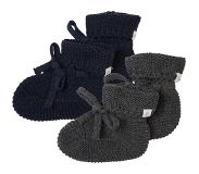 Noppies - Gebreide slofjes - verpakt in cadeaudoosje - 2paar - Baby 0-12mnd - Biologische katoen - Navy - Dark grey melange