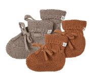 Noppies - Gebreide slofjes - verpakt in cadeaudoosje - 2paar - Baby 0-12mnd - Biologische katoen - Taupe Melange - Chipmunk