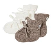 Noppies - Gebreide slofjes - verpakt in cadeaudoosje - 2paar - Baby 0-12mnd - Biologische katoen - White - Taupe Melange