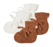 Noppies - Gebreide slofjes - verpakt in cadeaudoosje - 2paar - Baby 0-12mnd - Biologische katoen - White - Chipmunk