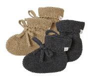 Noppies - Gebreide slofjes - verpakt in cadeaudoosje - 2paar - Baby 0-12mnd - Biologische katoen - Light Green - Dark grey melange