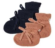 Noppies - Gebreide slofjes - verpakt in cadeaudoosje - 2paar - Baby 0-12mnd - Biologische katoen - Navy - Café au lait