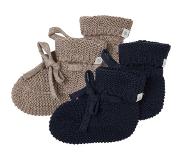 Noppies - Gebreide slofjes - verpakt in cadeaudoosje - 2paar - Baby 0-12mnd - Biologische katoen - Taupe Melange - Navy